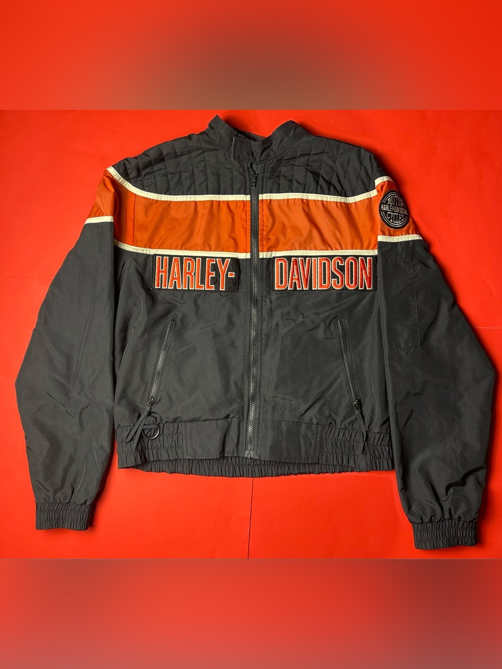 Harley-Davidson Black and Orange Zip-Up Riding Windbreaker
